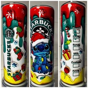 Starbucks Lilo and Stitch 3D Holiday Theme 20oz Skinny Tumbler